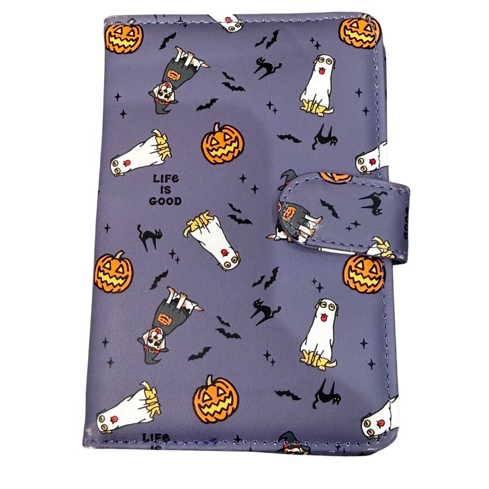 Life is Good Passport Wallet Unisex OS Purple Halloween Dog Ghost Pumpkin Snap